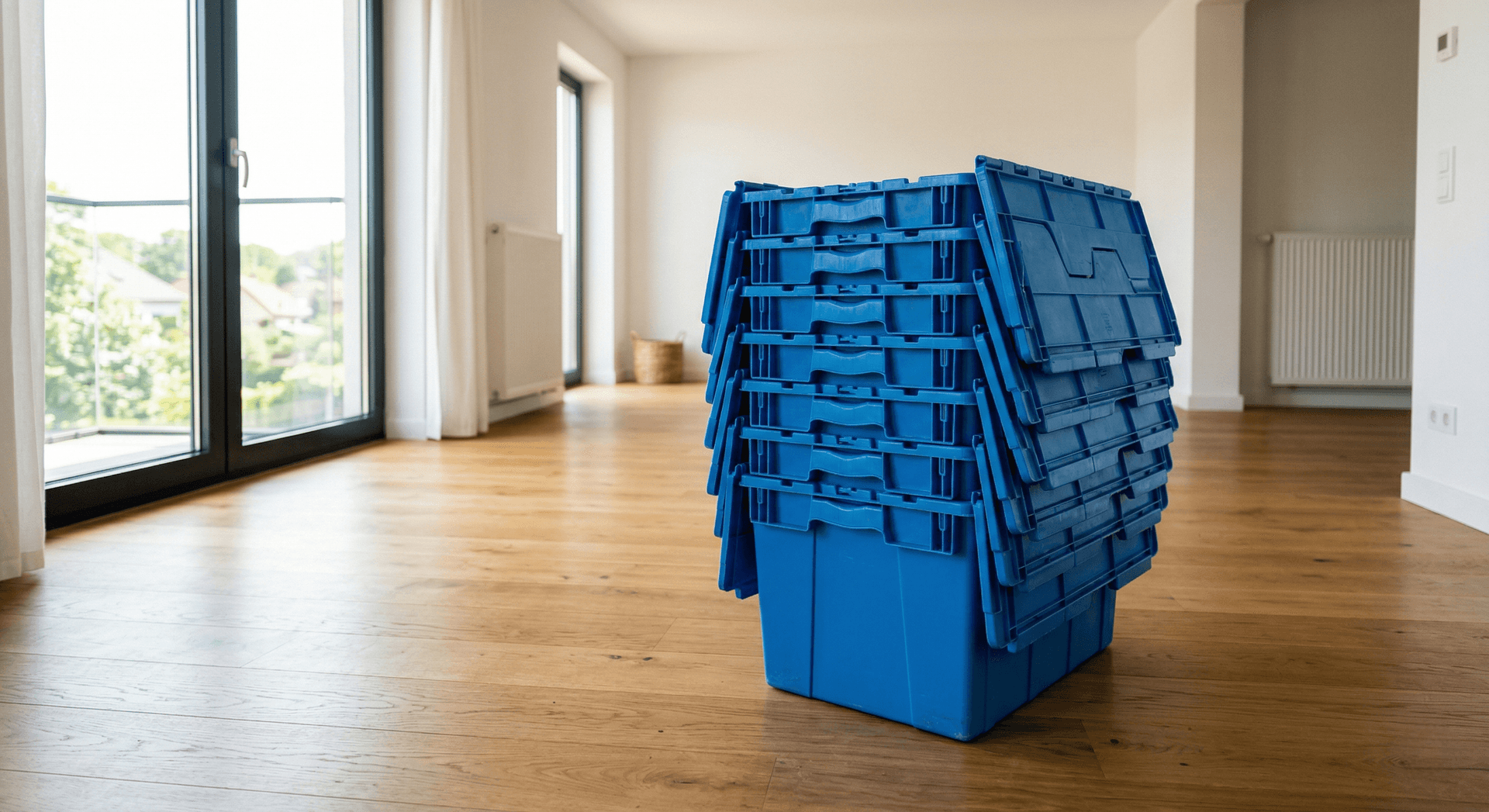 Empty totes stacked and ready for pickup
